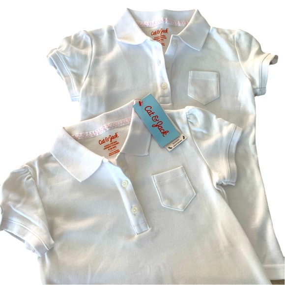 Cat and Jack Girls Interlock Polo White School Uniform T-Shirts.S - Picture 1 of 5